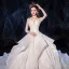 Romantic Ivory See-through Wedding Dresses 2020 Ball Gown Square Neckline 3/4 Sleeve Appliques Lace Beading Cathedral Train Ruffle