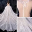 Romantic Ivory See-through Wedding Dresses 2020 Ball Gown Square Neckline 3/4 Sleeve Appliques Lace Beading Cathedral Train Ruffle