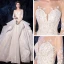Romantic Ivory See-through Wedding Dresses 2020 Ball Gown Square Neckline 3/4 Sleeve Appliques Lace Beading Cathedral Train Ruffle
