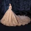 Scintillantes Champagne Transparentes Robe De Mariée 2020 Robe Boule Encolure Carrée Manches Longues Dos Nu Glitter Tulle Paillettes Perlage Royal Train Volants