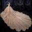 Scintillantes Champagne Transparentes Robe De Mariée 2020 Robe Boule Encolure Carrée Manches Longues Dos Nu Glitter Tulle Paillettes Perlage Royal Train Volants