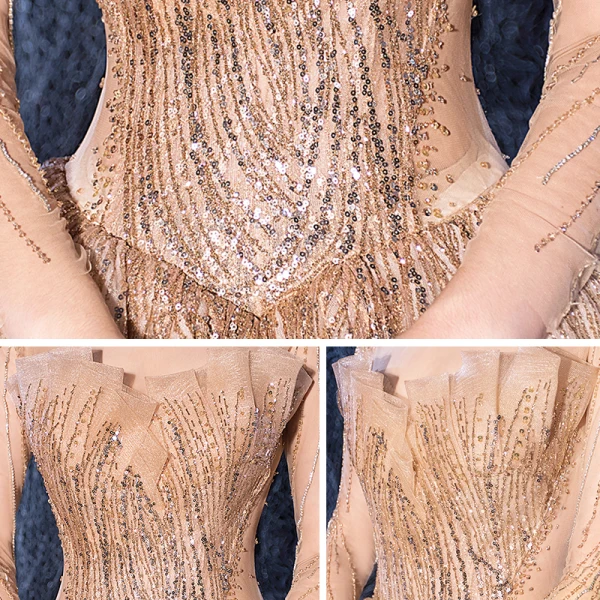 Scintillantes Champagne Transparentes Robe De Mariée 2020 Robe Boule Encolure Carrée Manches Longues Dos Nu Glitter Tulle Paillettes Perlage Royal Train Volants