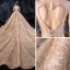 Scintillantes Champagne Transparentes Robe De Mariée 2020 Robe Boule Encolure Carrée Manches Longues Dos Nu Glitter Tulle Paillettes Perlage Royal Train Volants