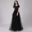 Affordable Black Prom Dresses 2018 A-Line / Princess Scoop Neck Short Sleeve Appliques Lace Beading Floor-Length / Long Ruffle Backless Formal Dresses