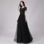 Affordable Black Prom Dresses 2018 A-Line / Princess Scoop Neck Short Sleeve Appliques Lace Beading Floor-Length / Long Ruffle Backless Formal Dresses