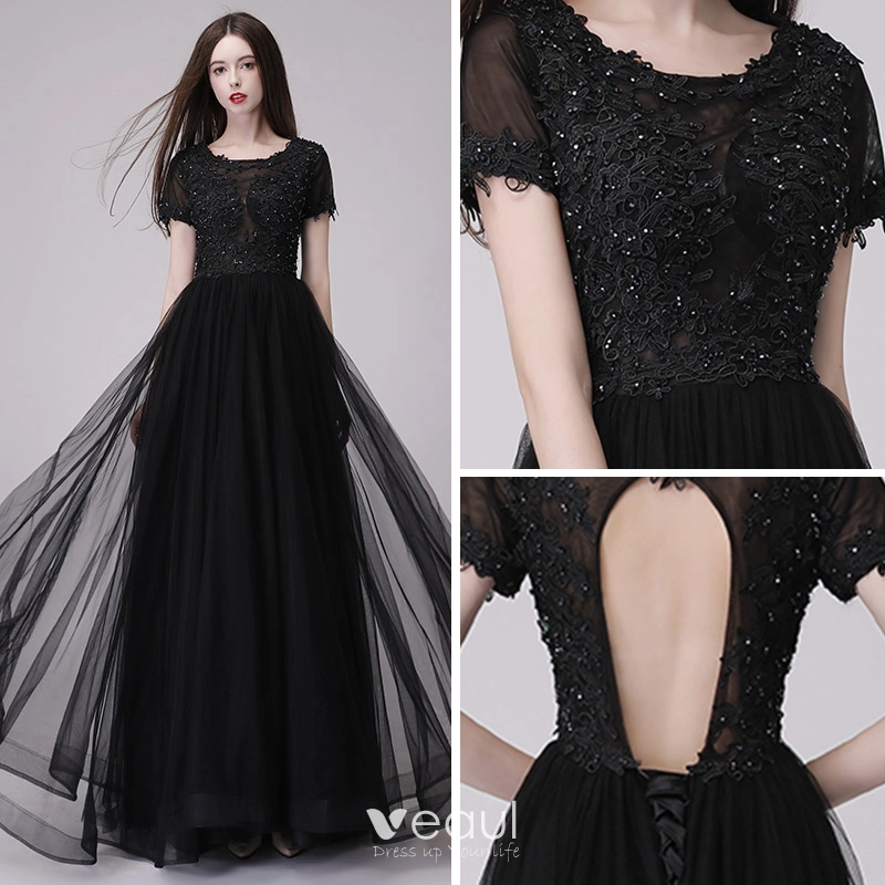 Black lace prom dresses 2018 clearance