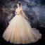 Best Champagne Outdoor / Garden Wedding Dresses 2020 Ball Gown Spaghetti Straps Sleeveless Backless Glitter Tulle Beading Sweep Train Ruffle