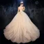 Best Champagne Outdoor / Garden Wedding Dresses 2020 Ball Gown Spaghetti Straps Sleeveless Backless Glitter Tulle Beading Sweep Train Ruffle