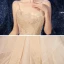 Best Champagne Outdoor / Garden Wedding Dresses 2020 Ball Gown Spaghetti Straps Sleeveless Backless Glitter Tulle Beading Sweep Train Ruffle