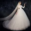 Affordable White Outdoor / Garden See-through Wedding Dresses 2020 Ball Gown High Neck 3/4 Sleeve Beading Pearl Sweep Train Ruffle