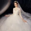 Affordable White Outdoor / Garden See-through Wedding Dresses 2020 Ball Gown High Neck 3/4 Sleeve Beading Pearl Sweep Train Ruffle
