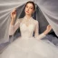 Affordable White Outdoor / Garden See-through Wedding Dresses 2020 Ball Gown High Neck 3/4 Sleeve Beading Pearl Sweep Train Ruffle