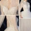 Affordable White Outdoor / Garden See-through Wedding Dresses 2020 Ball Gown High Neck 3/4 Sleeve Beading Pearl Sweep Train Ruffle