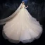 Vintage / Originale Ivoire Transparentes Robe De Mariée 2020 Robe Boule Col Haut Manches Longues Dos Nu Glitter Tulle Appliques En Dentelle Perlage Chapel Train Volants