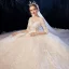 Romantic Champagne See-through Wedding Dresses 2020 Ball Gown Scoop Neck 3/4 Sleeve Backless Glitter Tulle Appliques Lace Flower Beading Cathedral Train Ruffle