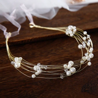 Elegant Gold Headbands Bridal Hair Accessories 2020 Beading Pearl Lace Up Headpieces Wedding Accessories