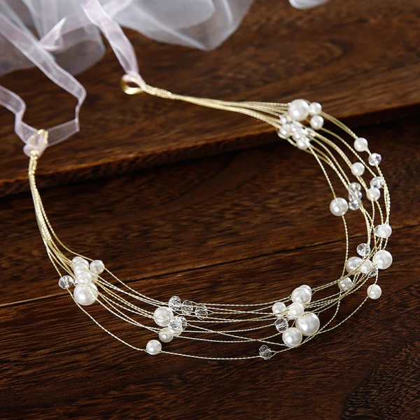 Élégant Doré Bandeaux Accessoire Cheveux Mariage 2020 Perlage Perle Lacer Accessoire Cheveux Mariage Accessorize