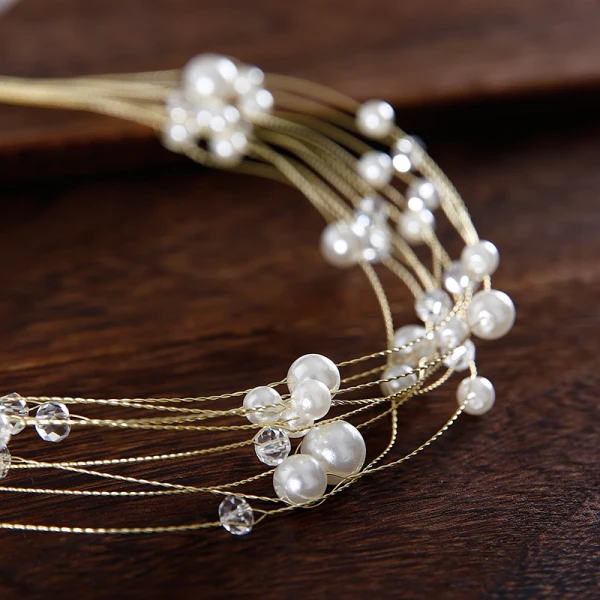 Élégant Doré Bandeaux Accessoire Cheveux Mariage 2020 Perlage Perle Lacer Accessoire Cheveux Mariage Accessorize