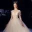 Illusion Ivoire Transparentes Robe De Mariée 2020 Princesse Encolure Dégagée 3/4 Manches Dos Nu Glitter Tulle Appliques En Dentelle Perlage Cathedral Train Volants