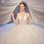 Illusion Ivoire Transparentes Robe De Mariée 2020 Princesse Encolure Dégagée 3/4 Manches Dos Nu Glitter Tulle Appliques En Dentelle Perlage Cathedral Train Volants