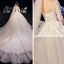 Illusion Ivoire Transparentes Robe De Mariée 2020 Princesse Encolure Dégagée 3/4 Manches Dos Nu Glitter Tulle Appliques En Dentelle Perlage Cathedral Train Volants