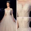 Illusion Ivoire Transparentes Robe De Mariée 2020 Princesse Encolure Dégagée 3/4 Manches Dos Nu Glitter Tulle Appliques En Dentelle Perlage Cathedral Train Volants