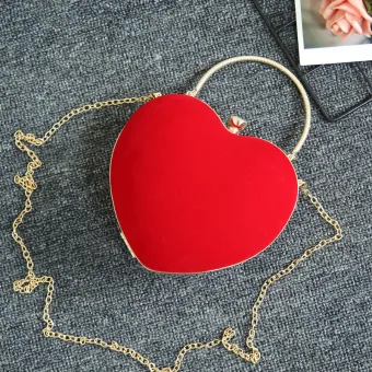 Fashion Red Velour Heart Shaped Clutch Bags 2020 Metal Accessories