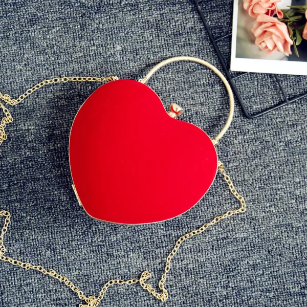 Fashion Red Velour Heart-shaped Clutch Bags 2020 Metal Accessories