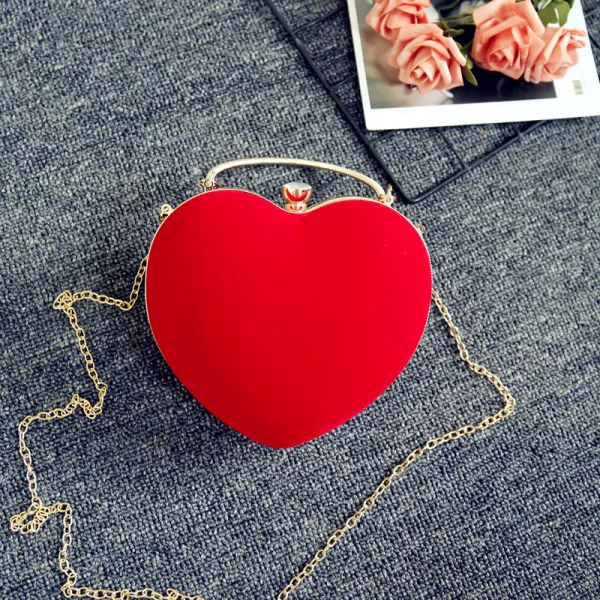 Fashion Red Velour Heart-shaped Clutch Bags 2020 Metal Accessories