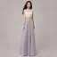 Affordable Silver Pierced Evening Dresses  2018 A-Line / Princess Scoop Neck Sleeveless Pearl Rhinestone Sash Floor-Length / Long Formal Dresses