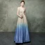 Elegant Champagne Gradient-Color Royal Blue Evening Dresses  2019 A-Line / Princess V-Neck Sleeveless Rhinestone Sash Glitter Polyester Floor-Length / Long Ruffle Backless Formal Dresses