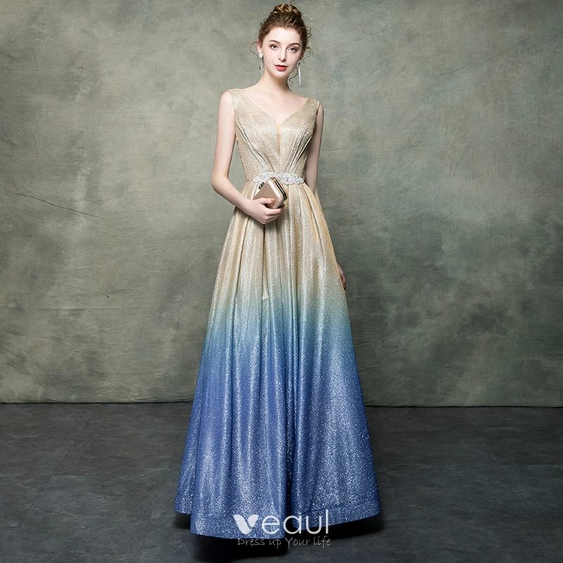 royal blue and champagne bridesmaid dresses Royal Blue Jewel Neckline Sleeveless Long Bridesmaid Dresses, WG06 –  DaintyBridal main image 1