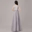 Affordable Silver Pierced Evening Dresses  2018 A-Line / Princess Scoop Neck Sleeveless Pearl Rhinestone Sash Floor-Length / Long Formal Dresses