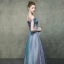 Elegant Champagne Gradient-Color Royal Blue Evening Dresses  2019 A-Line / Princess V-Neck Sleeveless Rhinestone Sash Glitter Polyester Floor-Length / Long Ruffle Backless Formal Dresses