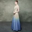 Elegant Champagne Gradient-Color Royal Blue Evening Dresses  2019 A-Line / Princess V-Neck Sleeveless Rhinestone Sash Glitter Polyester Floor-Length / Long Ruffle Backless Formal Dresses