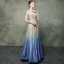 Elegant Champagne Gradient-Color Royal Blue Evening Dresses  2019 A-Line / Princess V-Neck Sleeveless Rhinestone Sash Glitter Polyester Floor-Length / Long Ruffle Backless Formal Dresses