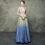 Elegant Champagne Gradient-Color Royal Blue Evening Dresses  2019 A-Line / Princess V-Neck Sleeveless Rhinestone Sash Glitter Polyester Floor-Length / Long Ruffle Backless Formal Dresses