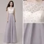 Affordable Silver Pierced Evening Dresses  2018 A-Line / Princess Scoop Neck Sleeveless Pearl Rhinestone Sash Floor-Length / Long Formal Dresses