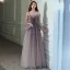 Elegant Purple Gradient-Color Evening Dresses  2020 A-Line / Princess Off-The-Shoulder Bell sleeves Appliques Flower Beading Glitter Tulle Floor-Length / Long Ruffle Backless