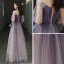 Elegant Purple Gradient-Color Evening Dresses  2020 A-Line / Princess Off-The-Shoulder Bell sleeves Appliques Flower Beading Glitter Tulle Floor-Length / Long Ruffle Backless