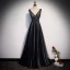Fashion Black Evening Dresses  2020 A-Line / Princess V-Neck Sleeveless Glitter Tulle Beading Sash Floor-Length / Long Ruffle Backless Formal Dresses