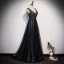 Fashion Black Evening Dresses  2020 A-Line / Princess V-Neck Sleeveless Glitter Tulle Beading Sash Floor-Length / Long Ruffle Backless Formal Dresses