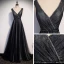Fashion Black Evening Dresses  2020 A-Line / Princess V-Neck Sleeveless Glitter Tulle Beading Sash Floor-Length / Long Ruffle Backless Formal Dresses