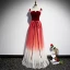 Chic / Beautiful Burgundy Gradient-Color Evening Dresses  2020 A-Line / Princess Spaghetti Straps Sleeveless Glitter Sequins Tulle Sash Floor-Length / Long Ruffle Backless Formal Dresses