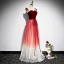 Chic / Beautiful Burgundy Gradient-Color Evening Dresses  2020 A-Line / Princess Spaghetti Straps Sleeveless Glitter Sequins Tulle Sash Floor-Length / Long Ruffle Backless Formal Dresses