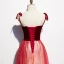 Chic / Beautiful Burgundy Gradient-Color Evening Dresses  2020 A-Line / Princess Spaghetti Straps Sleeveless Glitter Sequins Tulle Sash Floor-Length / Long Ruffle Backless Formal Dresses
