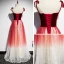 Chic / Beautiful Burgundy Gradient-Color Evening Dresses  2020 A-Line / Princess Spaghetti Straps Sleeveless Glitter Sequins Tulle Sash Floor-Length / Long Ruffle Backless Formal Dresses