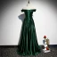 Chic / Beautiful Dark Green Satin Evening Dresses  2020 A-Line / Princess Off-The-Shoulder Short Sleeve Gold Appliques Lace Beading Floor-Length / Long Ruffle Backless Formal Dresses