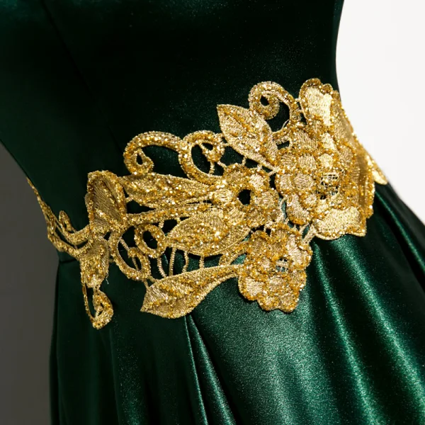 gold and green dresses Asymmetric Dark Green Sequins Mermaid Prom Dress Gold 3D Crystals Bodycon Party Gown main image 1