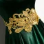 Chic / Beautiful Dark Green Satin Evening Dresses  2020 A-Line / Princess Off-The-Shoulder Short Sleeve Gold Appliques Lace Beading Floor-Length / Long Ruffle Backless Formal Dresses